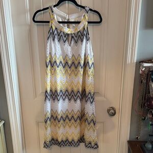Tacera Yellow and Gray Chevron Dress